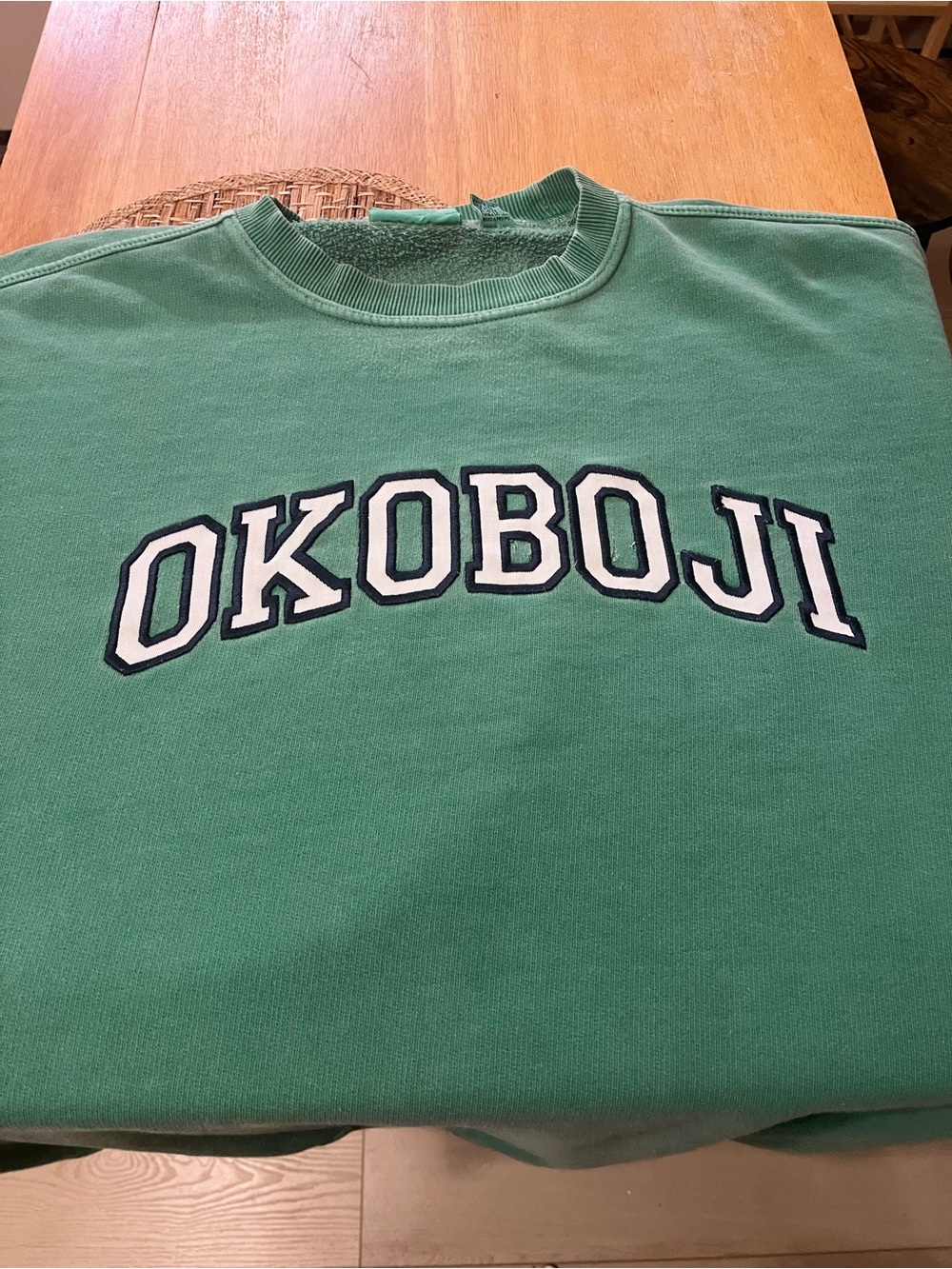 Mint OKOBOJI Men's Crewneck Sweatshirt - Green with White & Black Lettering